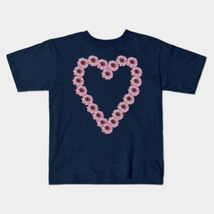 Line Drawing Pink Daisy Gerbera Valentines Day Heart Kids T-Shirt